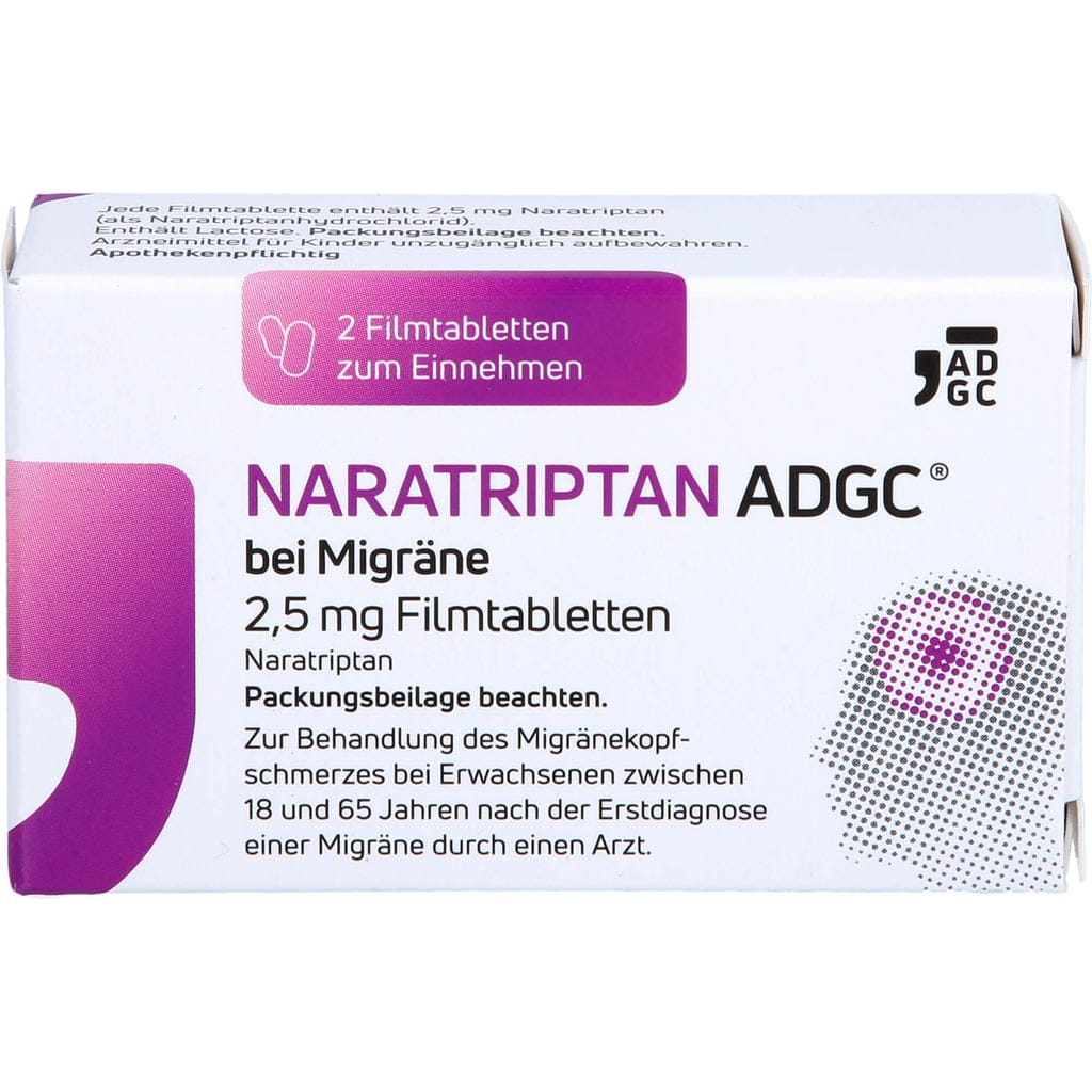 Köp Naratriptan ADGC mot migrän, 2,5 mg filmdragerade tabletter, 2 tabletter, FTA online