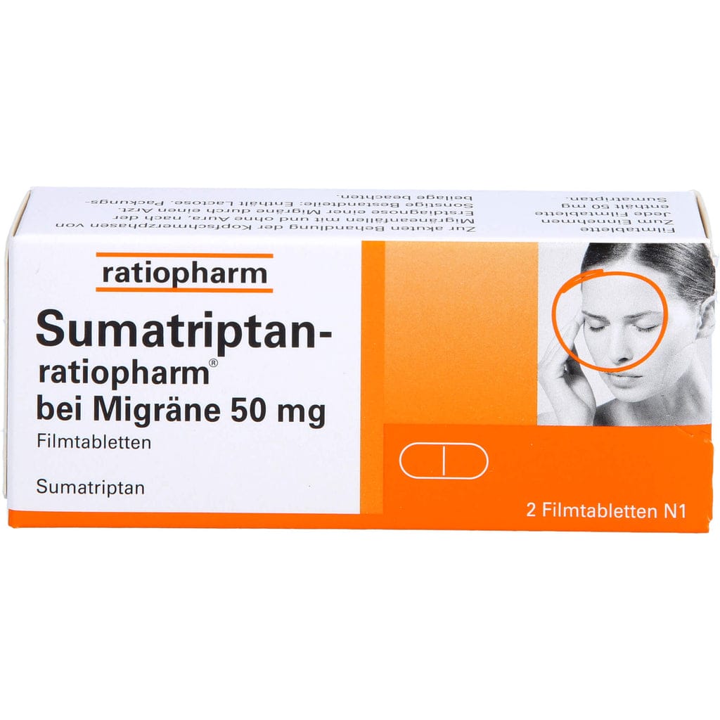 Köp Sumatriptan-Ratiopharm mot migrän, 50 mg filmdragerade tabletter, 2 tabletter, online